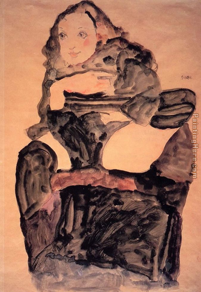 Egon Schiele Seated Girl with Raised Left Leg